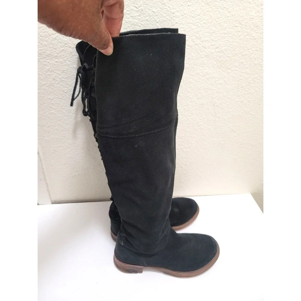 ZiGi Girl Over The Knee Boots Womens Black Suede Lace Up Back Side Zip Tall‎